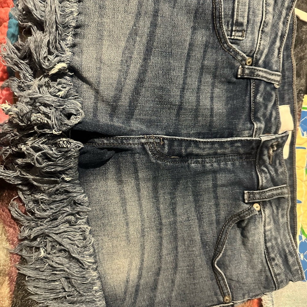 KanCan light Blue Denim Fringe Shorts